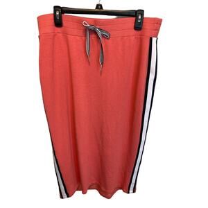 Tommy Hilfiger Elastic Waist Cotton Long Length Stretchy Coral Skirt Size Large